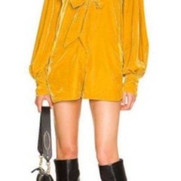 New Free People X Gia Romper Mustard  Spicy Chestnut Velvet Romper Size Large - Picture 3 of 14